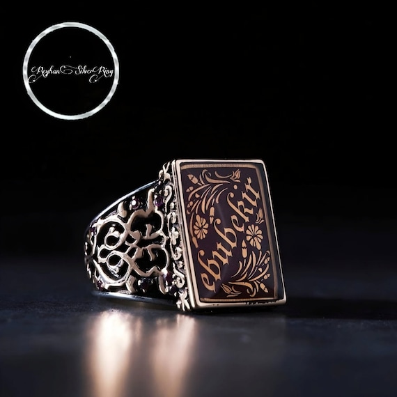 Personalized Name Silver Ring | Rectangle Shape | Turkish Men's Jewelry