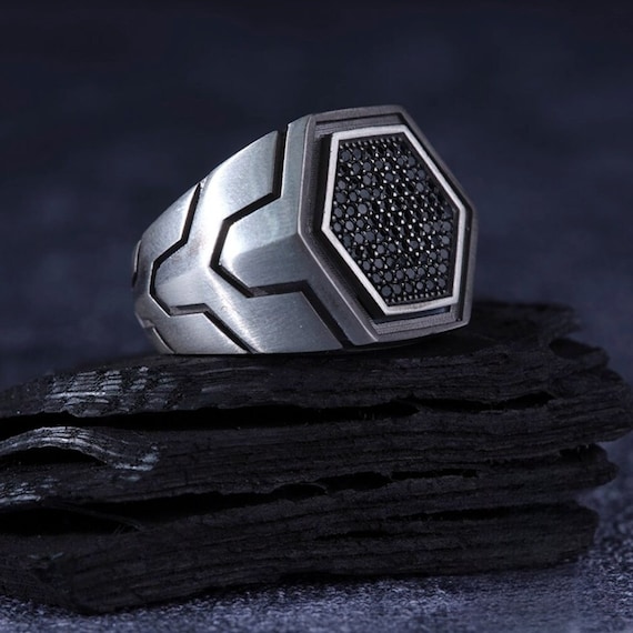 Handcrafted Silver Zircon Ring for Men I Unique Adjustable Jewelry Gift