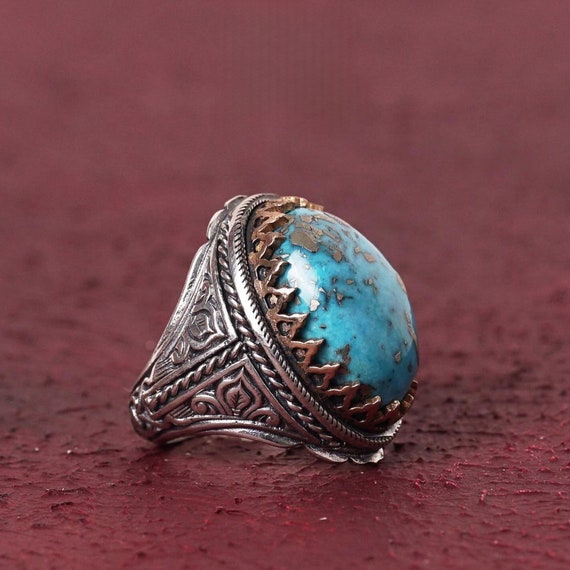 Vintage Style Arizona Turquoise Ring: 925 Sterling Silver Men's Ring