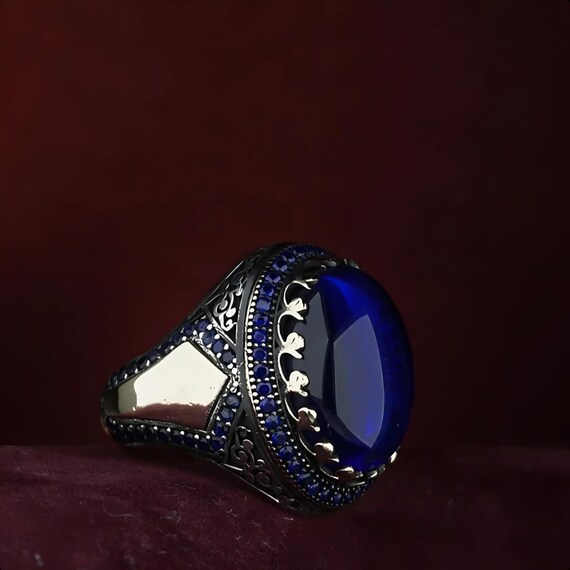 Blue Fire Amber Sterling Silver Ring: Custom Initial Bronze Accent