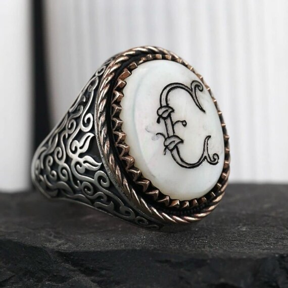 Personalized Initial 'C' Sterling Silver Mother of Pearl Ring