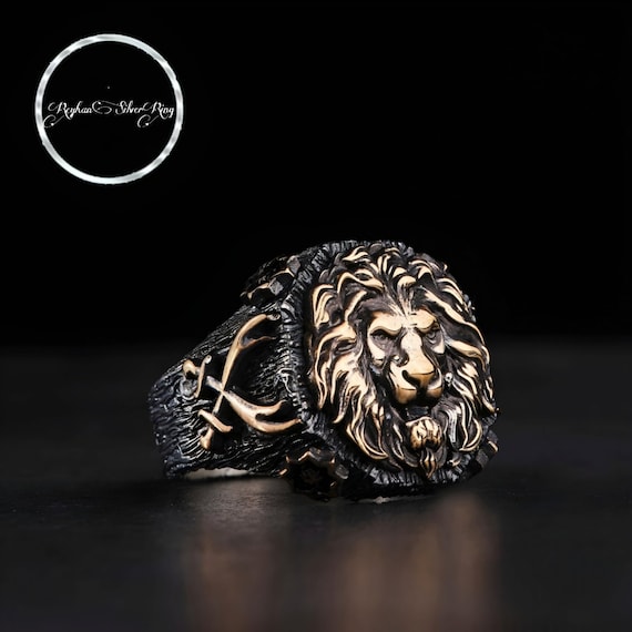 Lion of Allah Sterling Silver Ring: Zulfikar Swords, Islamic Jewelry