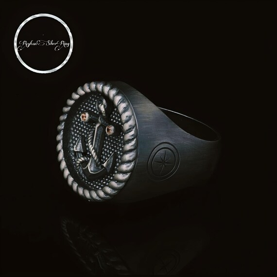 Sterling Silver Anchor Ring: Nautical Compass Ring, Sailor Gift