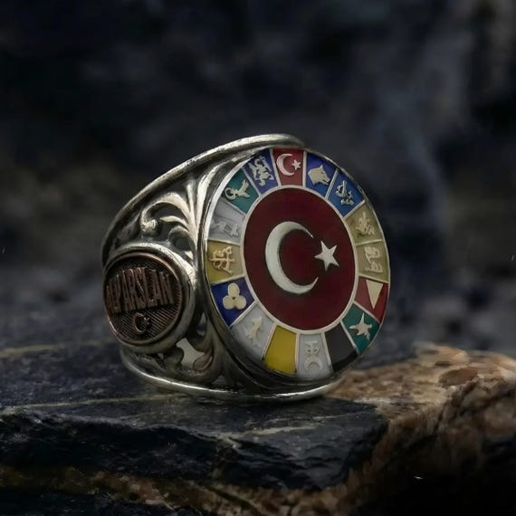 16 Turkish State Silver Men's Ring 925 Sterling Special Design National