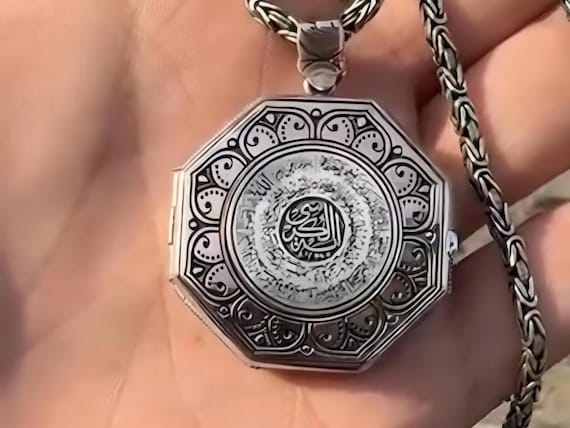 Sterling Silver Islamic Prayer Medallion Necklace: Personalized Photo Keepsake