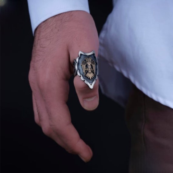 Double Headed Eagle Sterling Silver Ring: Handmade Customizable Jewelry