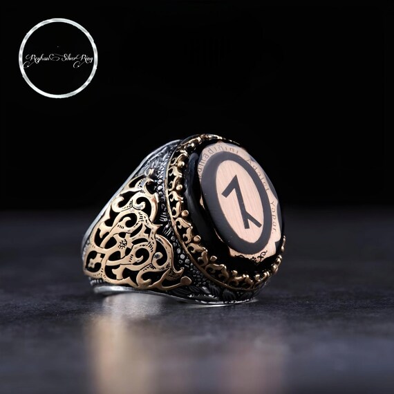 Amber Stone Sterling Silver Men's Ring: Turkish Tribal Design