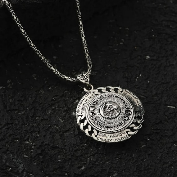925 Silver Double-Sided Turkish Medallion Necklace | Wolf & Crescent-Star