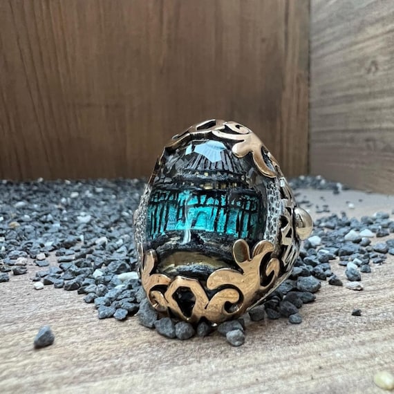 Handmade 925 Sterling Silver Mosque Ring: Islamic Carved Design