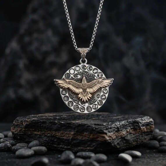Eagle Wolf Necklace Medallion, 925 Sterling Silver