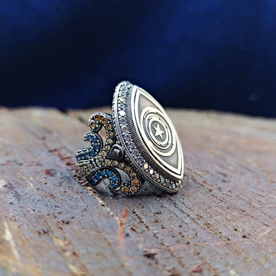 Sterling Silver Star Ring: Onyx Stone, Adjustable Band