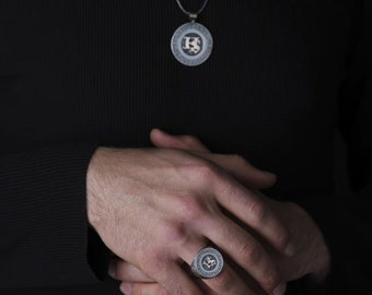 Letter Engraved Necklace And Ring, Personalized Silver Jewelry