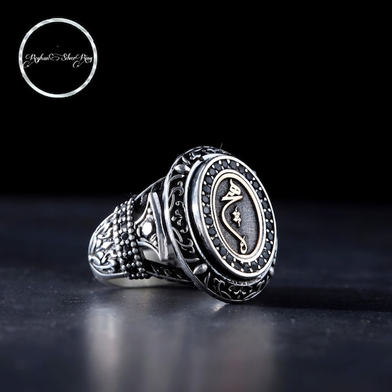 Adjustable Letter Ring, Personalized Gemstone Band, Islamic Men's Jewelry, Thoughtful Eid or Valentine's Gift