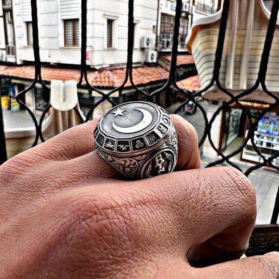 Turkish Sterling Silver Men's Ring: 16 State Flags, Oguz Tamgali