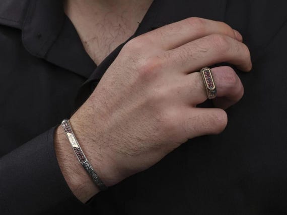 Personalized Sterling Silver Ring and Bracelet Set with Zircon Stone