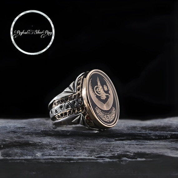 Basmala Moon Star Sterling Silver Ring - Tugra Islamic Jewelry