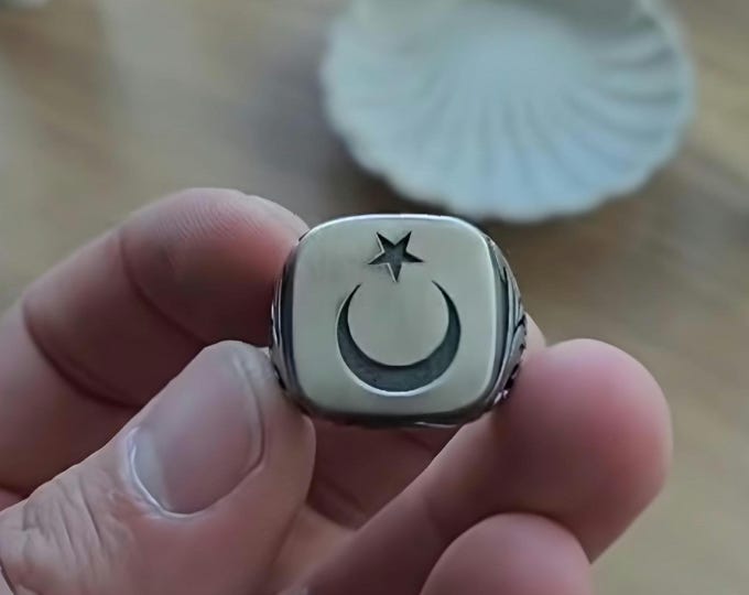 Crescent Moon Engraved Silver Ring, Customizable Handmade Jewelry