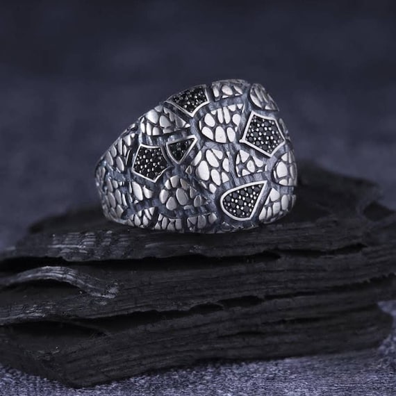 Handmade Silver Adjustable Ring with Micro Zircon Stone - Men's Gemstone Jewelry