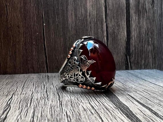 Handmade 925 Sterling Silver Crescent Moon Red Stone Ring