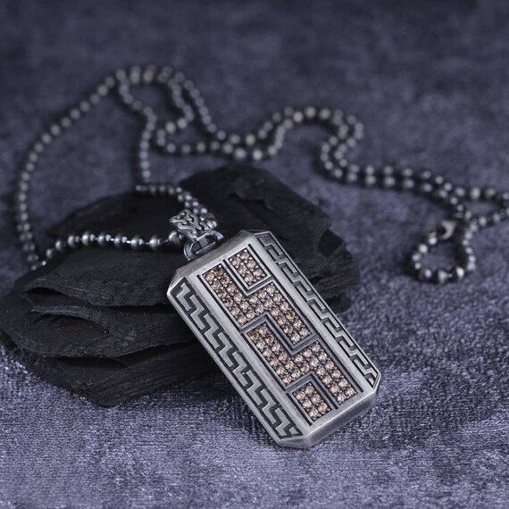 Citrine Stone Sterling Silver Medallion Necklace - Handmade Personalized Jewelry