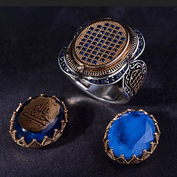 Adjustable Sterling Silver Men's Ring: Paraiba, Amber, Micro Stone