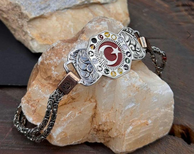 Personalized Turkish States Sterling Silver Bracelet, Ottoman Heritage Jewelry