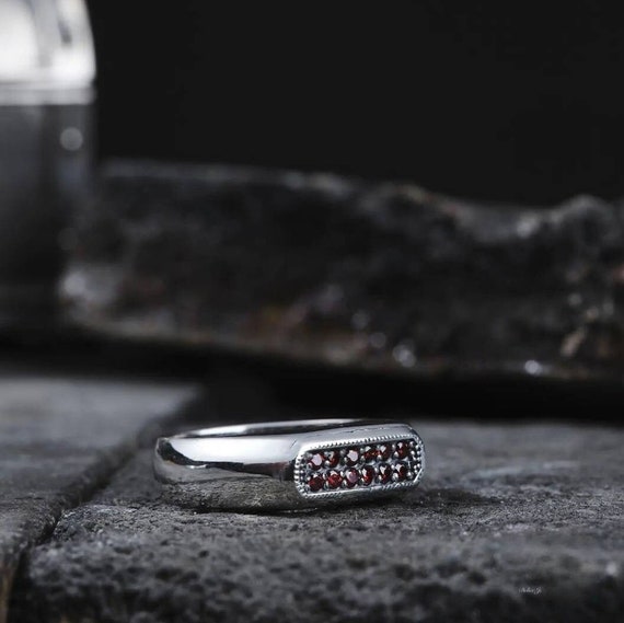 Red Zircon Stone Sterling Silver Ring - Adjustable Handmade Jewelry