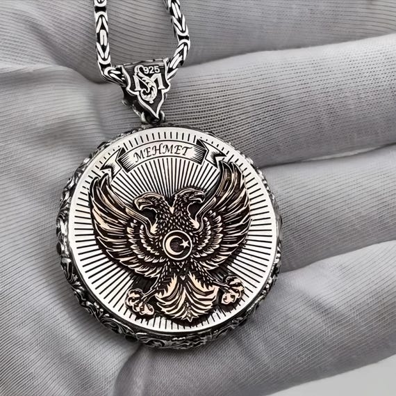 Personalized Sterling Silver Eagle & Wolf Necklace: Custom Engraved Name, Mens Jewelry