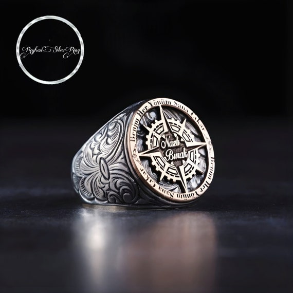 Handmade Compass Sterling Silver Ring: Ottoman Men's Jewelry