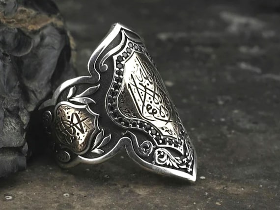Sterling Silver Archer Thumb Ring: Islamic Calligraphy Engraved Zihgir