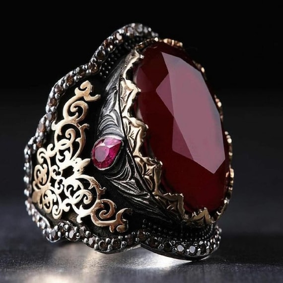Handmade Silver Unisex Ring Tourmaline - Ottoman Style