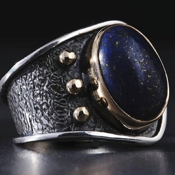 Handcrafted Lapis Lazuli Sterling Silver Ring - Adjustable