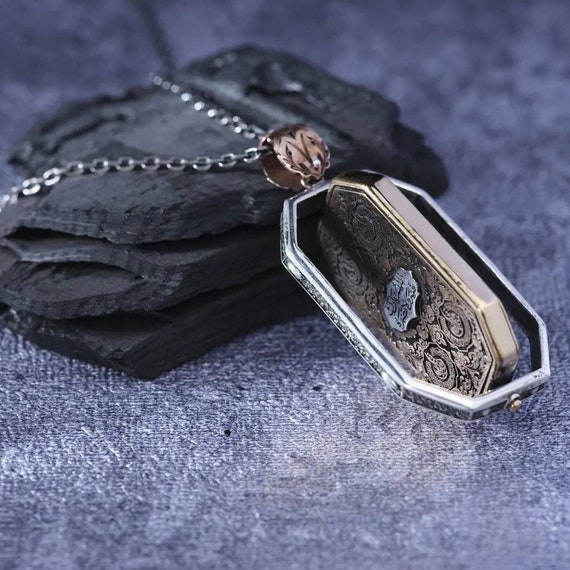 Double Sided Sterling Silver Locket Necklace: Family Tree, Protection Amulet