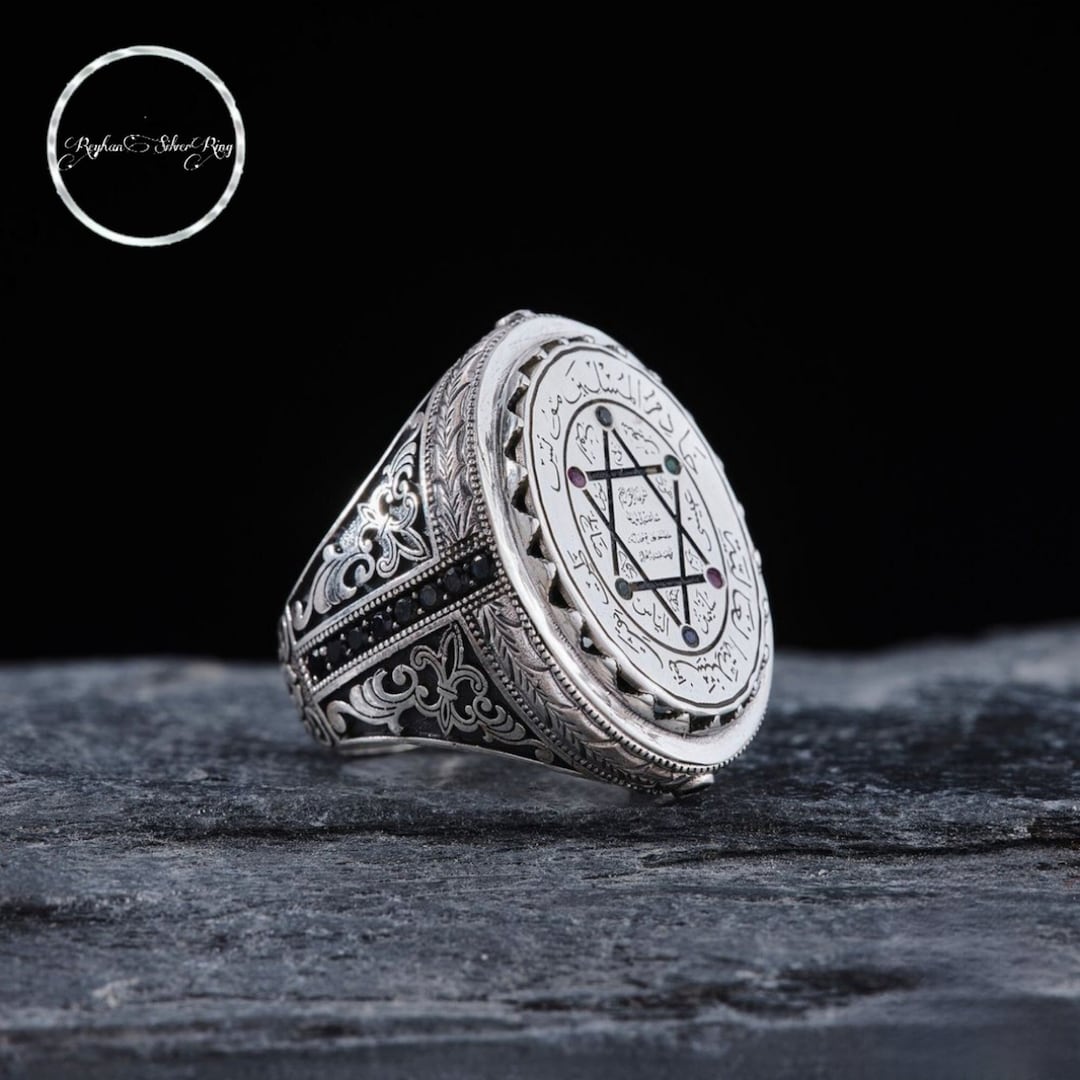Seal of Solomon Ring Size 6, Black Zirconium Ring, Talisman Jewelry on ...