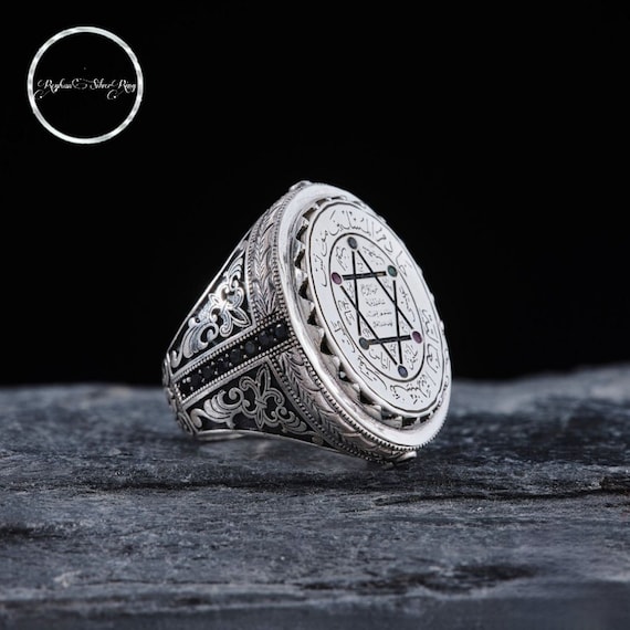 Seal of Solomon Ring: Black Zirconium Sterling Silver Talisman