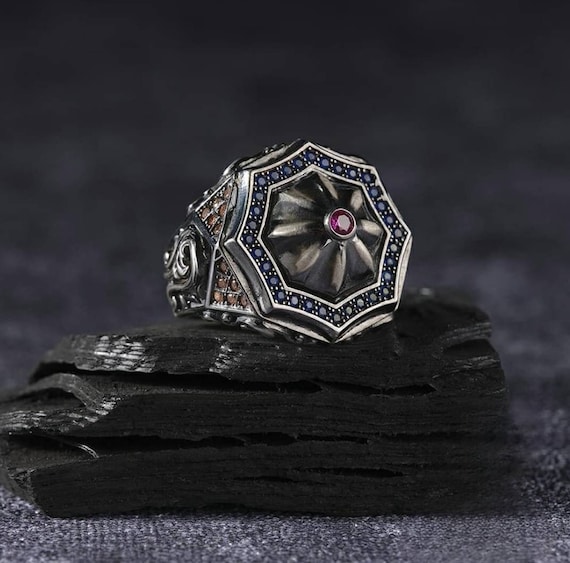 Handmade Dome Silver Ring with Red Stone - Stylish Men's Jewelry