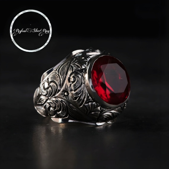 Handmade Sterling Silver Red Onyx Ring - Adjustable