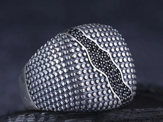 Adjustable Sterling Silver Ring: Micro Zircon Stone, Handmade Turkish Jewelry