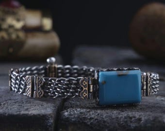 Firuze Taşlı El Örmesi Gümüş Bileklik – Handmade Sterling Silver Turquoise Bracelet