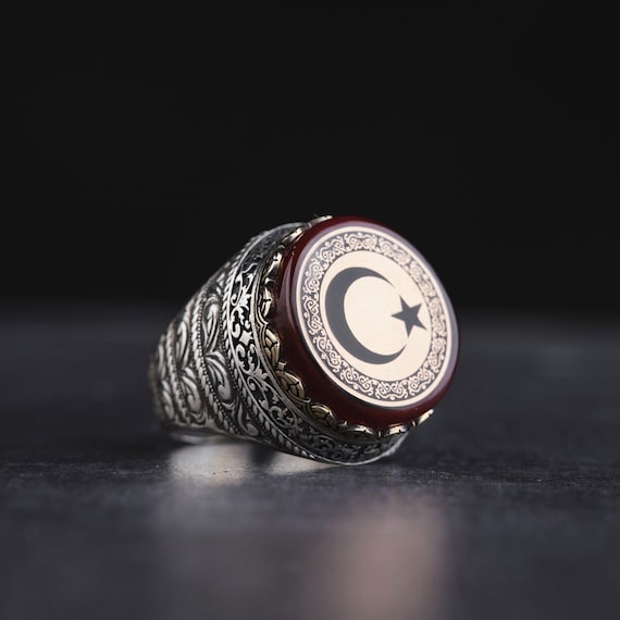 Celestial Amber Men's Ring - Handcrafted Turkish Gift for Father or Boyfriend