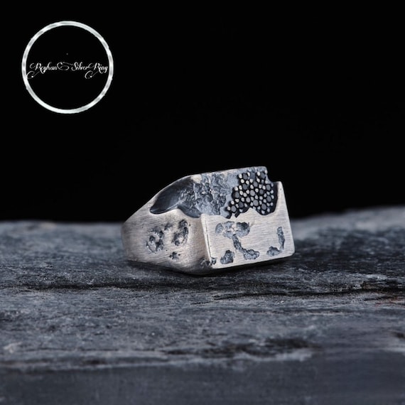 Black Zirconia Stone 925 Sterling Silver Men's Ring - Adjustable