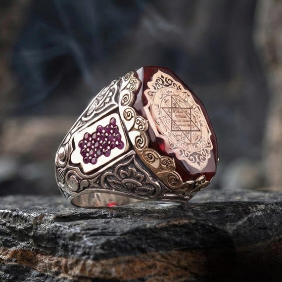 Seal of Solomon Amber Sterling Silver Ring - Talisman