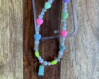 Gummy Bear Charm - Heart - Y2K - Pastel - Beaded Phone Charm Strap