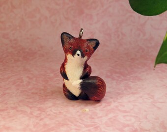 Red fox pendant-cute clay animal jewelry