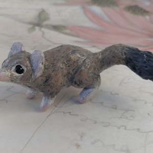 Tiny Kowari totem, handmade Byrne&#39;s crest-tailed marsupial rat friend from clay