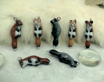 Fox pendant-various color morphs: red fox, silver fox, golden fox-cute red fox resin charm jewelry