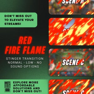 Red Fire Flame Stream Stinger Transition, Animated Scenes, OBS or Streamlabs, Twitch Stream Overlay, Motion Graphics, Vtubers