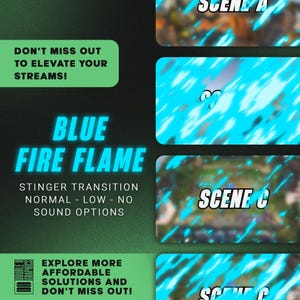 Blue Fire Flame Stream Stinger Transition, Animated Scenes, OBS or Streamlabs, Twitch Stream Overlay, Motion Graphics