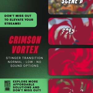 Crimson Vortex Stream Stinger-overgang, geanimeerde scènes, OBS of Streamlabs, Twitch Stream-overlay, Motion Graphics, Vtubers