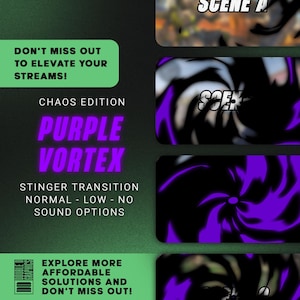 Purple Chaos Vortex Stream Stinger-overgang, geanimeerde scènes, OBS of Streamlabs, Twitch Stream-overlay, Motion Graphics, Vtubers